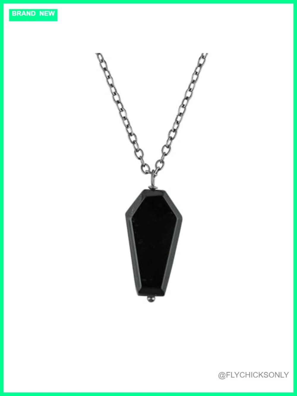 Natural Black Onyx Coffin Pendant Necklace 18 Inch Cable Chain